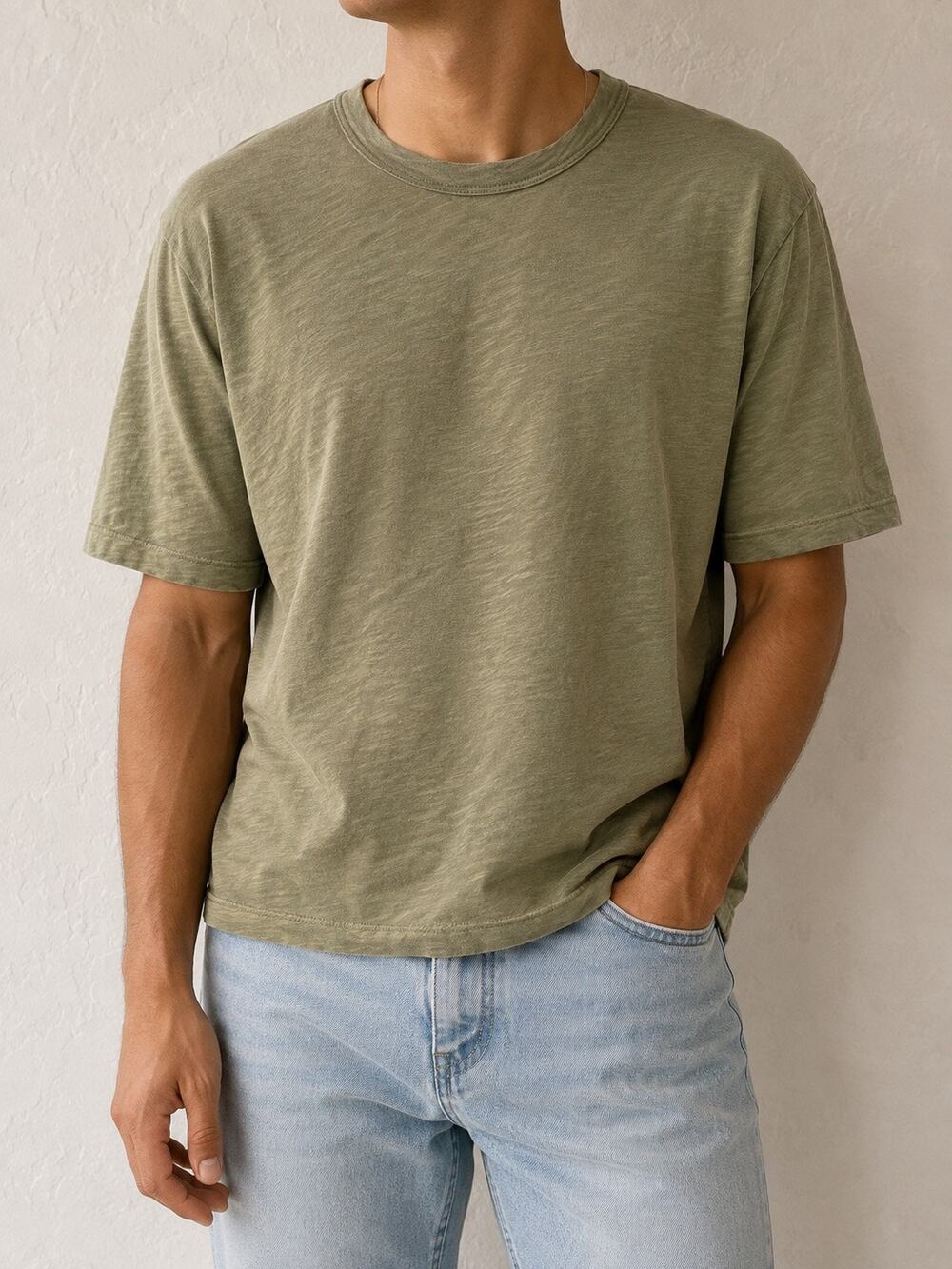 VELVET by Graham & Spencer Men’s Olive Green Cotton Slub Tee Made In Peru XL